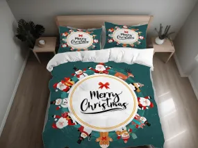 Merry christmas green duvet cover set christmas full size bedding & pillowcase, college bedding, crib toddler bedding, holiday gift