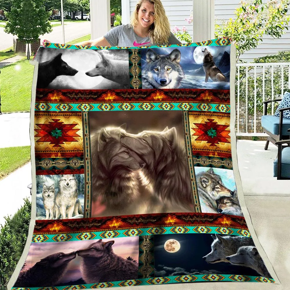 Native Loving Wolves Fleece Blanket WCS