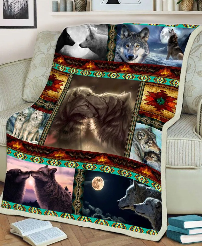 Native Loving Wolves Fleece Blanket WCS