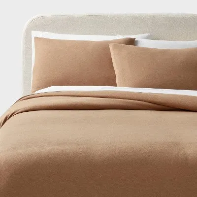 New - King Modern Jersey Duvet and Sham Set Light Brown - Threshold