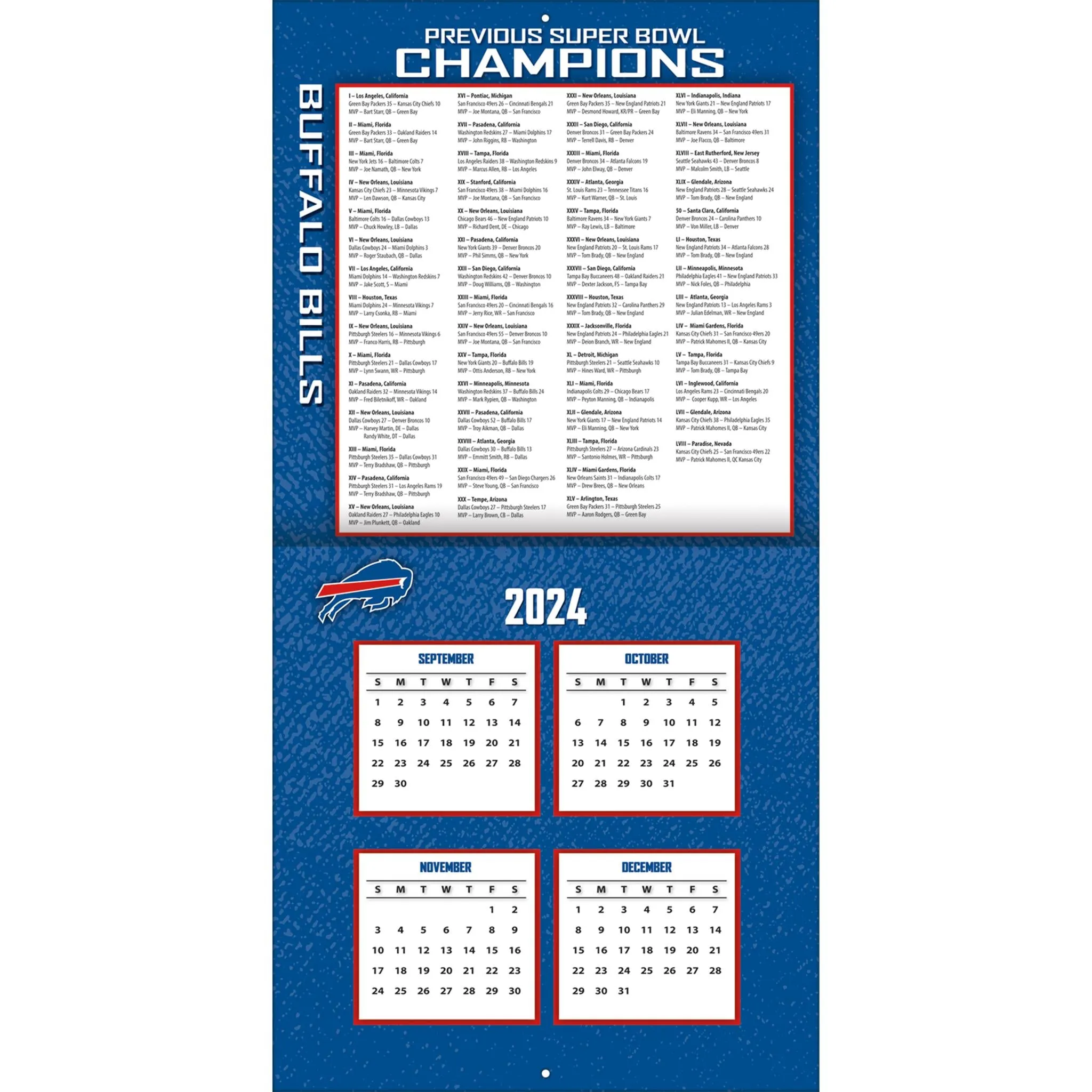 NFL Buffalo Bills Wall 2025 Calendar