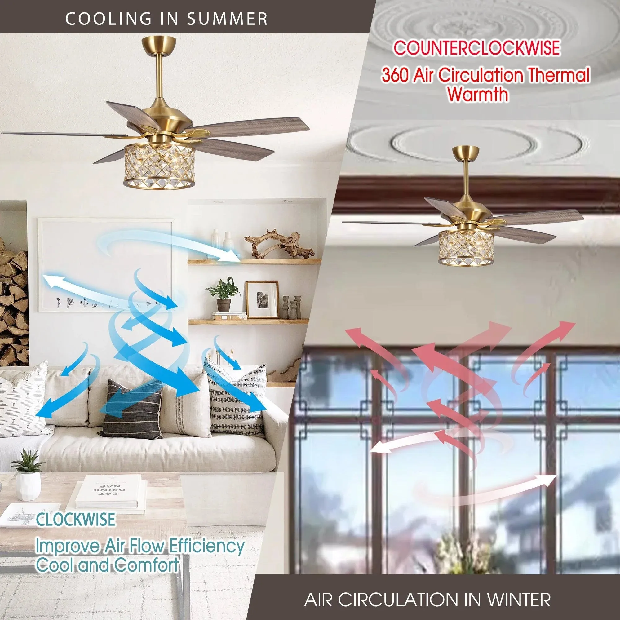 Parrot Uncle 52" Cochin Crystal Ceiling Fan with Lighting and Remote Control New