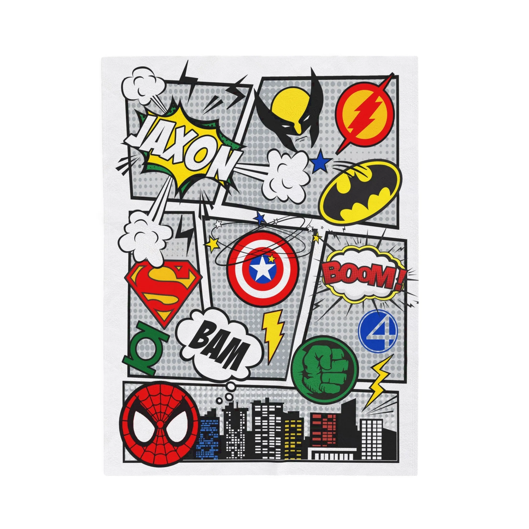 Personalized Comics Blanket - Superhero Comics Name Blanket for Boys