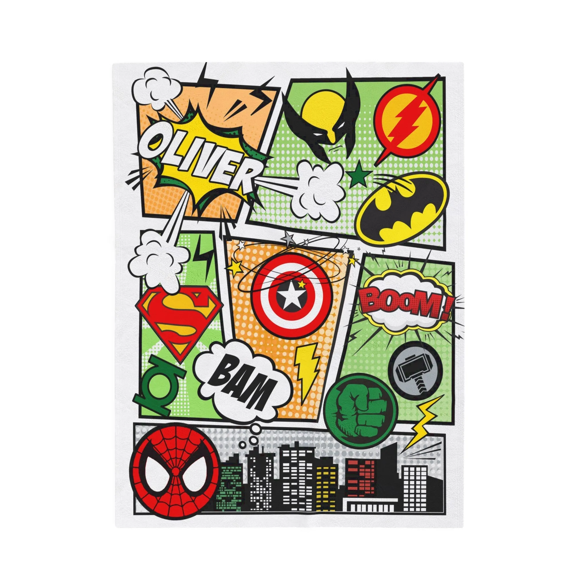 Personalized Comics Blanket - Superhero Comics Name Blanket for Boys