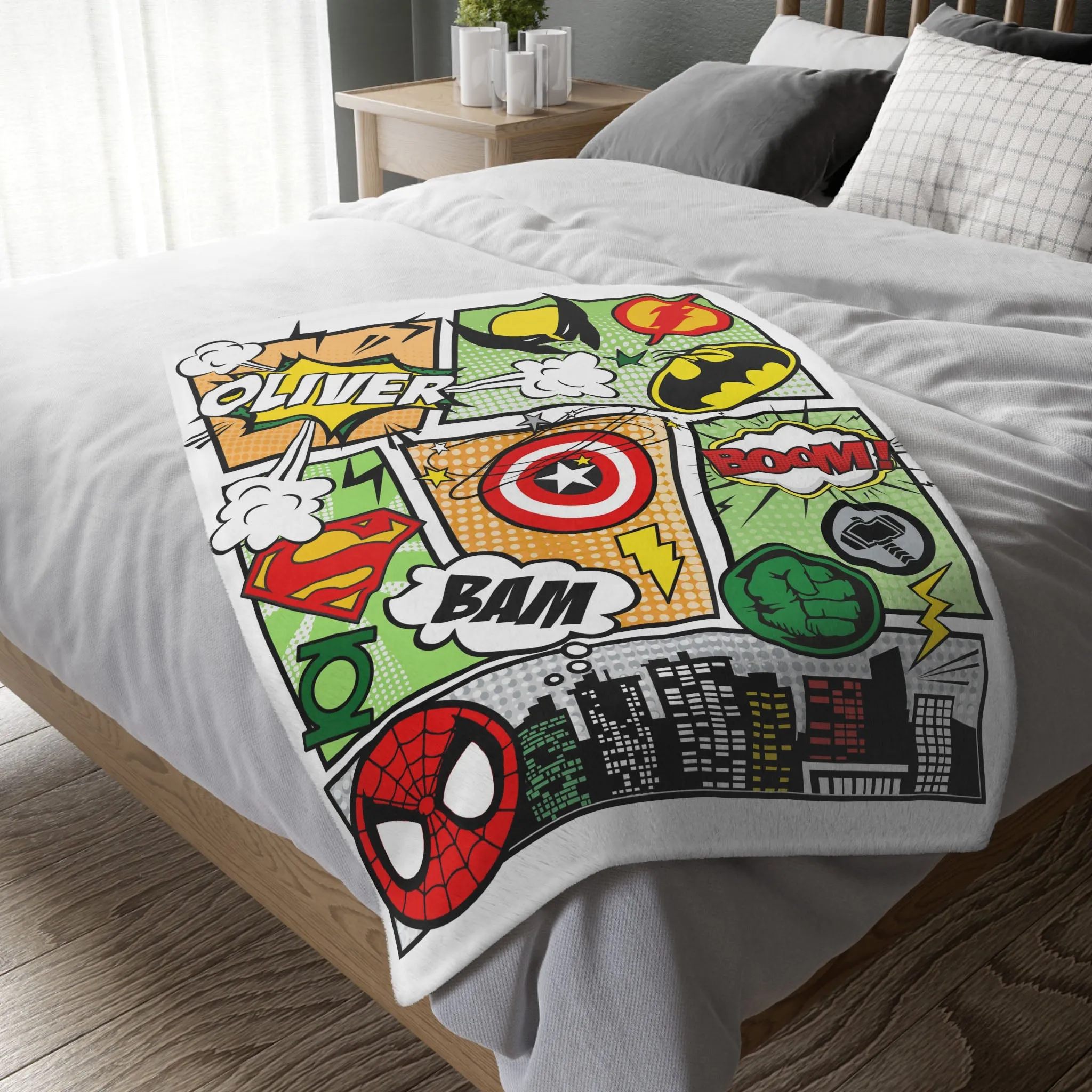 Personalized Comics Blanket - Superhero Comics Name Blanket for Boys