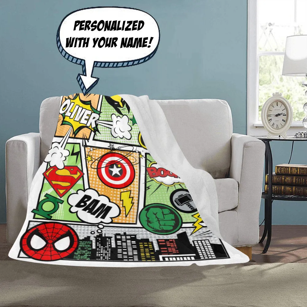 Personalized Comics Blanket - Superhero Comics Name Blanket for Boys