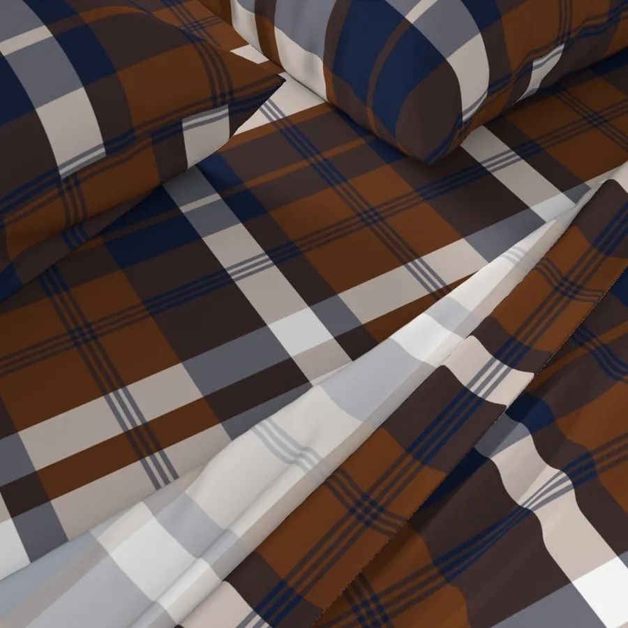 Preppy Surfer Navy Blue and Brown Plaid Sheet Set