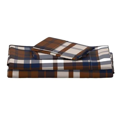 Preppy Surfer Navy Blue and Brown Plaid Sheet Set