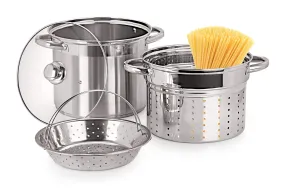 Pristine Stainless Steel Multi Purpose Steamer Set with Glass Lid/Steamer/Modak/Momo Maker with Glass Lid 5qt / 4.7Ltrs, 2 Inner PCS (4 Piece, Silver)