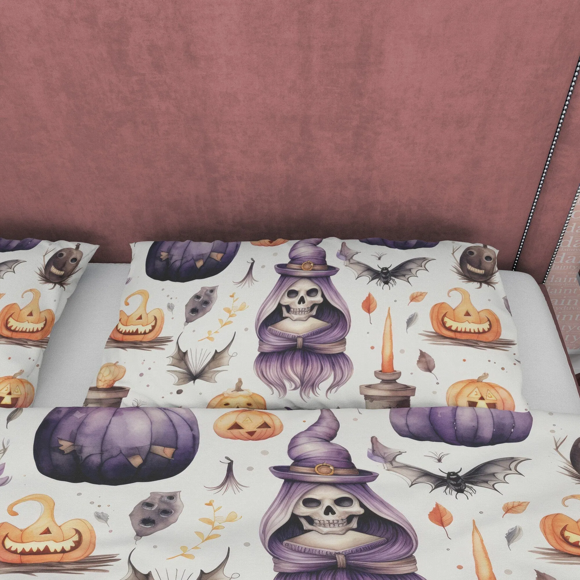 Pumpkin Duvet Cover Set Retro Aesthetic Bedding, Halloween Room Decor, Spooky Bedspread, Autumn Quilt Cover, White Zipper Bed Cover