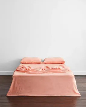 Pure Linen Bed Sheet with Pillow Covers | 3 Pc Set |Peach