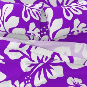 Purple and White Hawaiian Flowers Sheet Set from Surfer Bedding™️ Large Scale