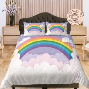 Rainbow and Clouds Cotton Duvet Cover Set for Kids, Coloful Toddler Bedding, Baby Zipper Bedding, Nursery Cotton Bedding, Crib Blanket