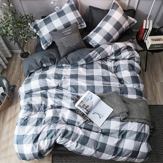 Simple Duvet Cover Sets King Size Bedding Set Unicorn Plaid Quilt Cover Bed Sheet Single Double Queen Nordic Bed Linens