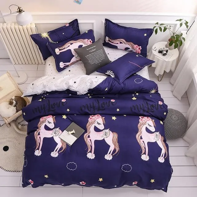 Simple Duvet Cover Sets King Size Bedding Set Unicorn Plaid Quilt Cover Bed Sheet Single Double Queen Nordic Bed Linens