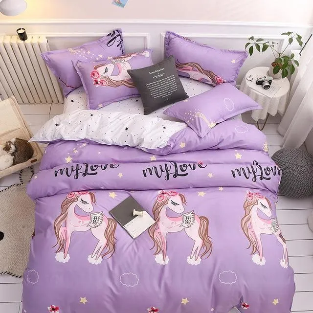 Simple Duvet Cover Sets King Size Bedding Set Unicorn Plaid Quilt Cover Bed Sheet Single Double Queen Nordic Bed Linens