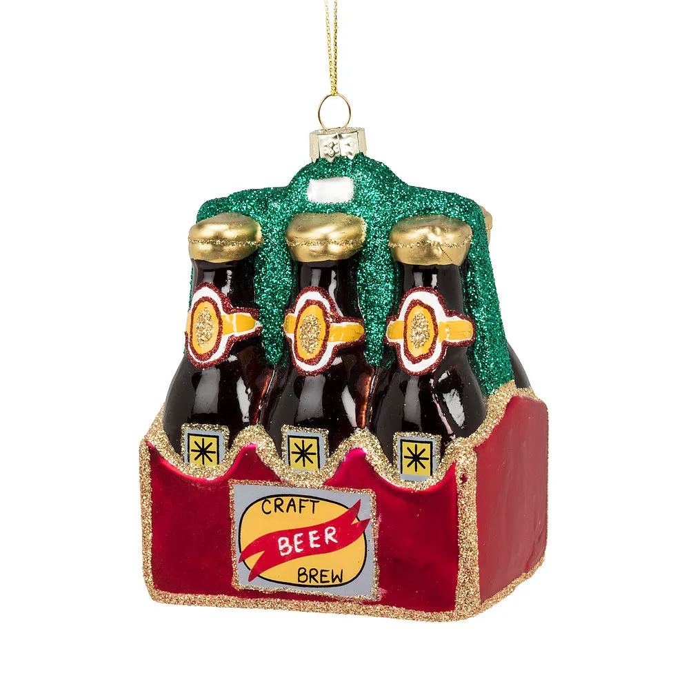 Six Pack Beer Bottle Glass Ornament