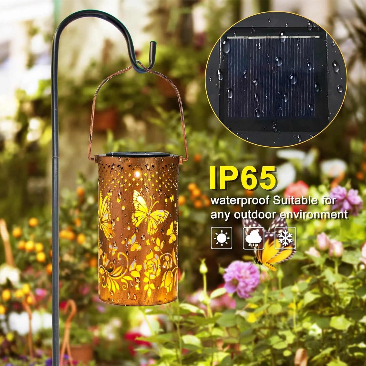 Solar Lanterns Outdoor Hanging Lantern Lights, Butterfly Hollowed-Out Metal Decor Lantern, Waterproof LED Decorative Garden Light - Delicate Garden Decoration for Patio, Yard, Pathway, Landscape