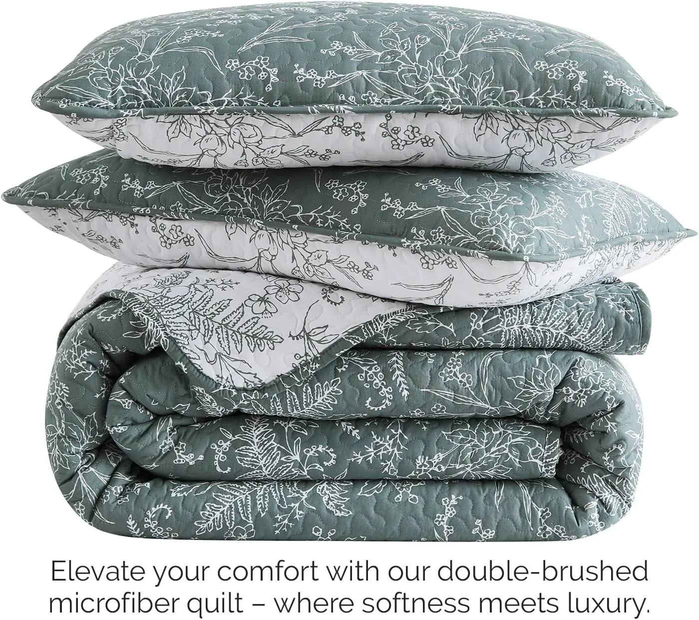 Southshore Fine Linens Lightweight Reversible Floral Quilt and Sham Set