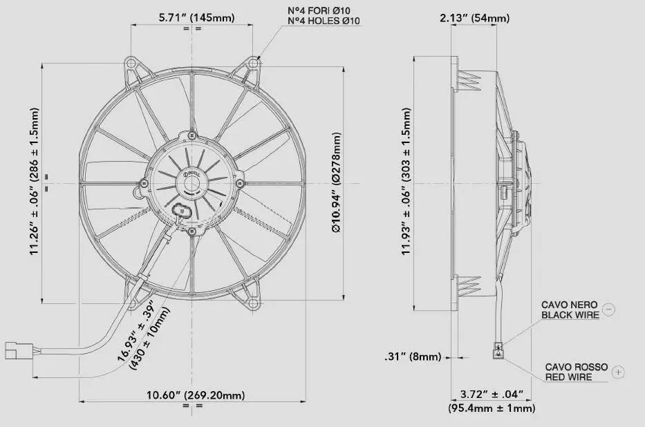 SPAL 10.00" Inch Electric Fan Puller Style High Performance 1115 CFM 5 Paddle Style Blades - 30102057