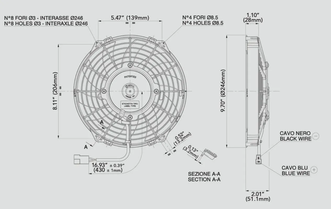 SPAL Electric Fan (9" - Puller Style - Low Profile - 625 CFM) 30100452