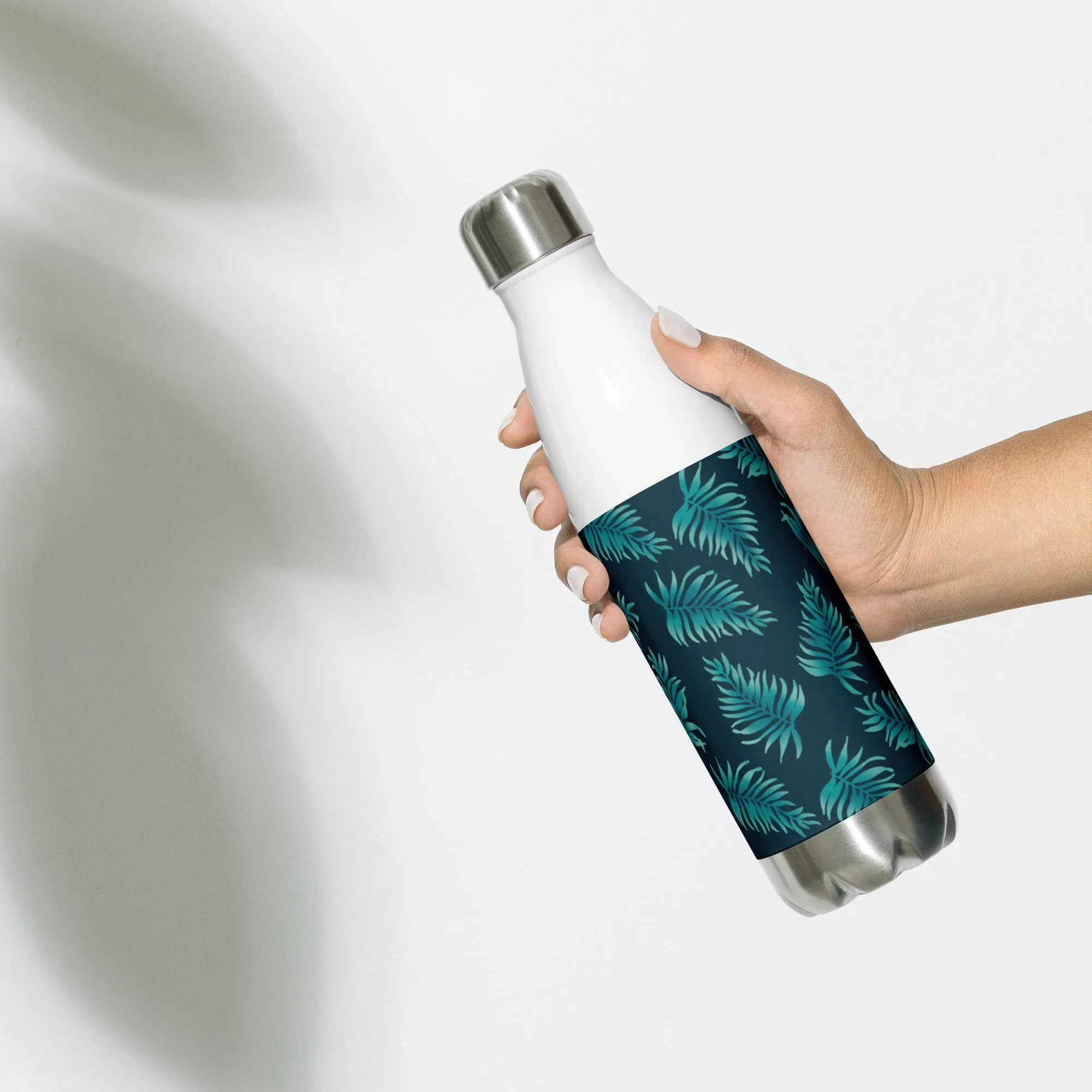 Stainless Steel Water Bottle - Palm Leaves in Blue Ombre