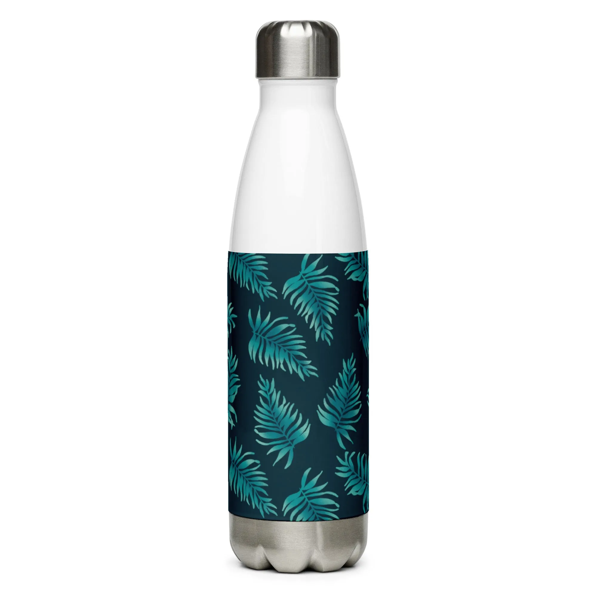 Stainless Steel Water Bottle - Palm Leaves in Blue Ombre