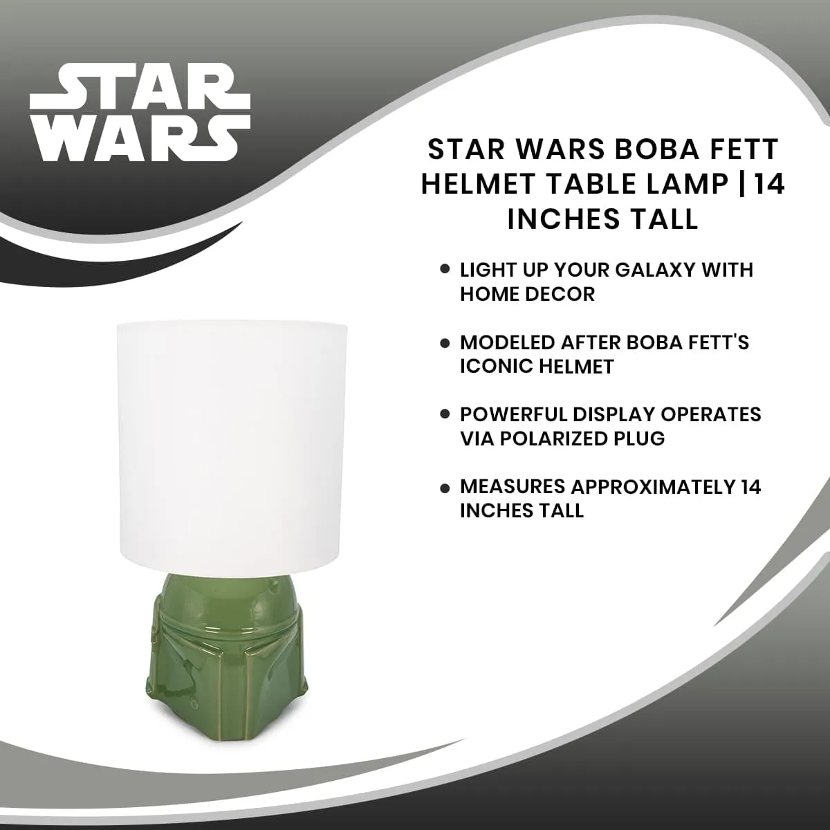 Star Wars Boba Fett Helmet Table Lamp | 14 Inches Tall