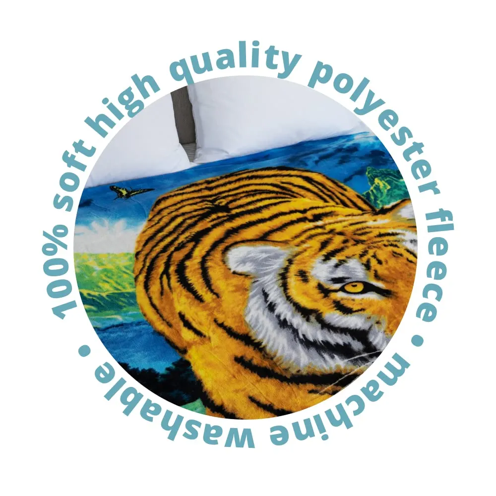 Super Soft Full/Queen Size Fleece Blanket, 75" x 90" (Moonlight Tiger