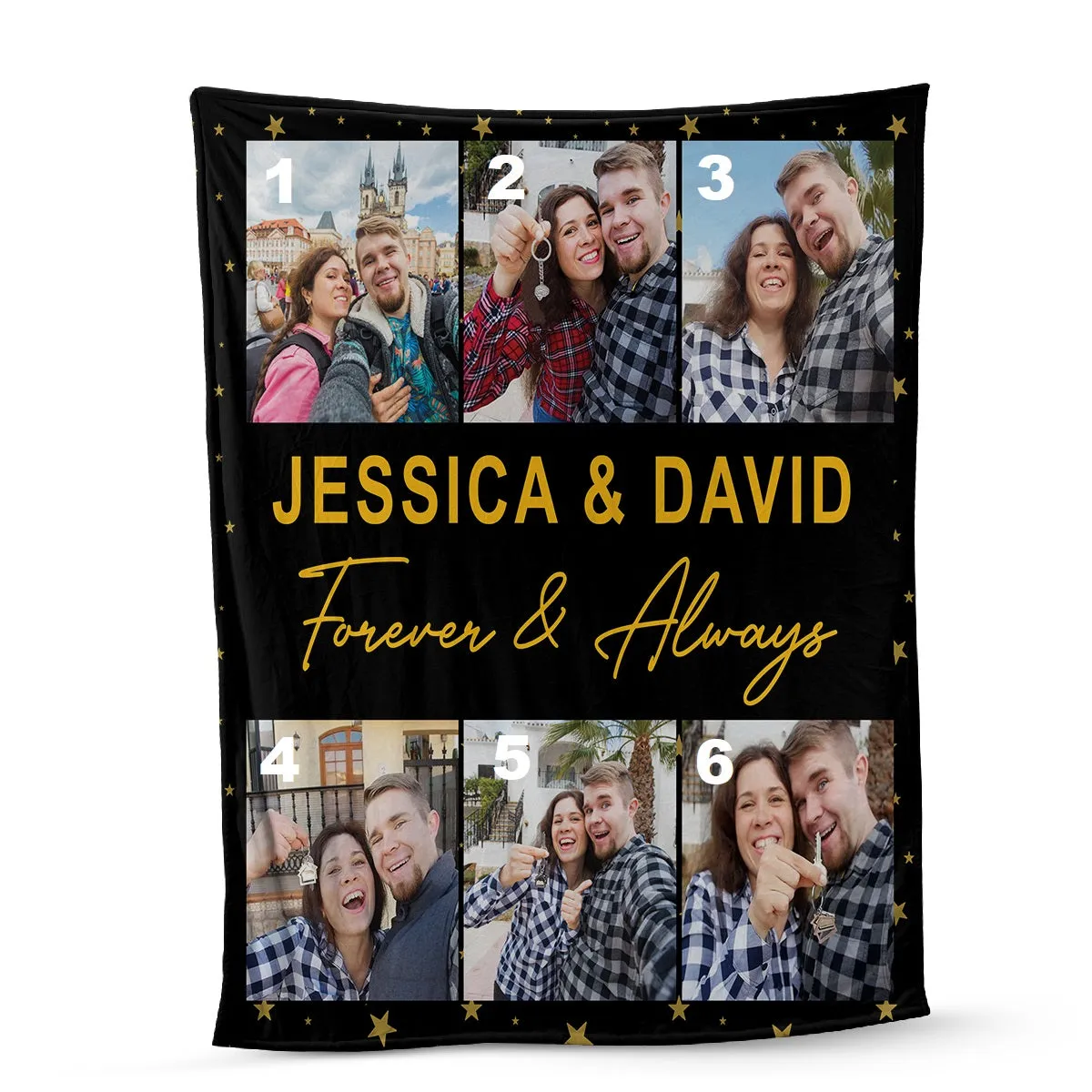 Teesdily | Couple Personalized Throw Blanket With Photo Collage Couple Customized Name Forever And Always Travel Blanket Love Anniversary Gifts