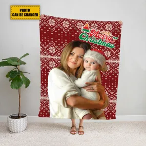 Teesdily | Merry Christmas Customize Blankets With Photos Christmas Knitting Patterns Custom Blanket With Picture Christmas Family Keepsake Gifts