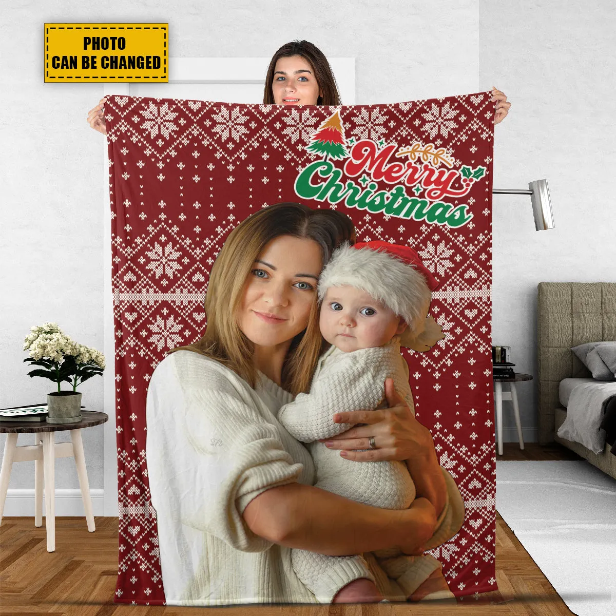 Teesdily | Merry Christmas Customize Blankets With Photos Christmas Knitting Patterns Custom Blanket With Picture Christmas Family Keepsake Gifts