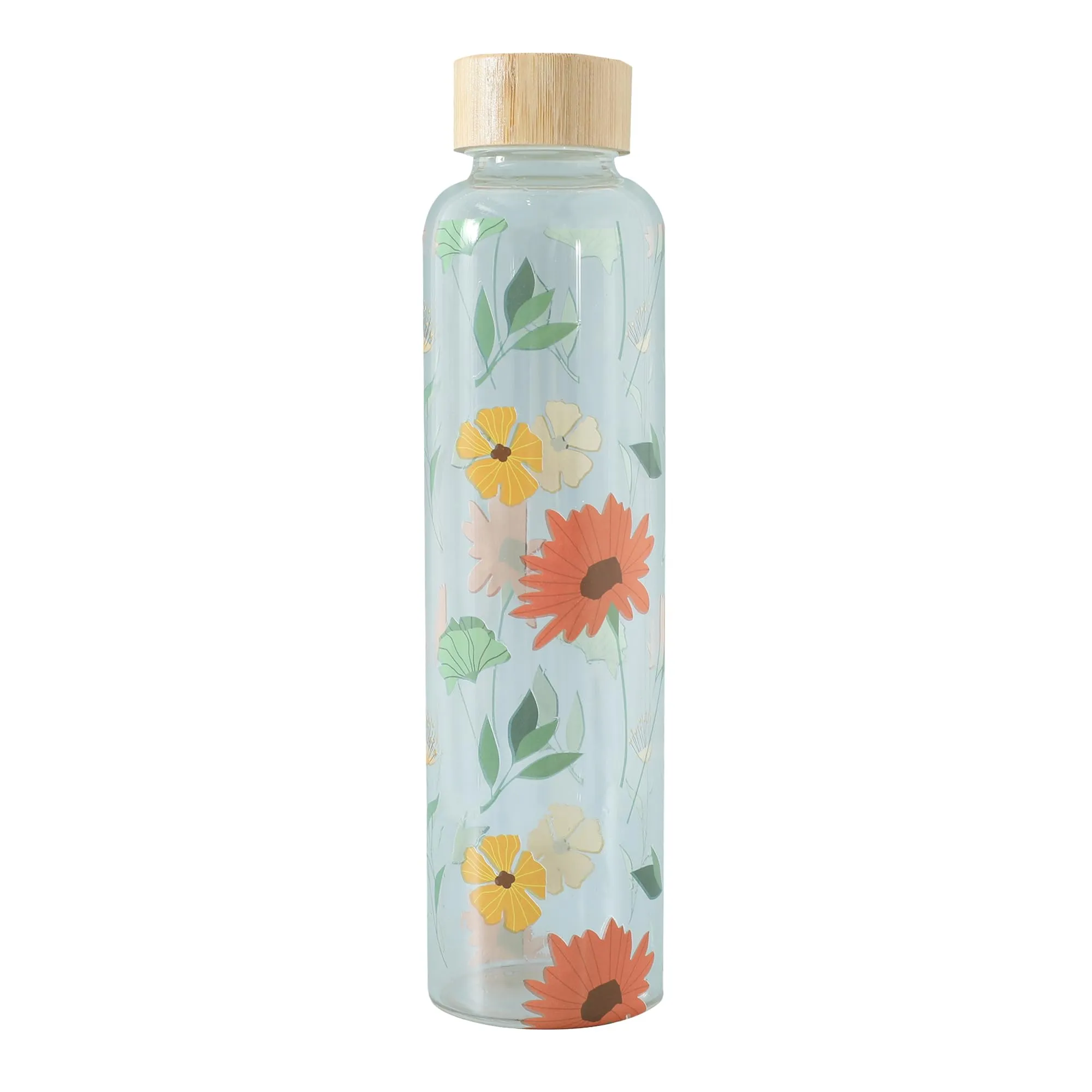 The Better Home Borosilicate Glass Water Bottle | 500ml | Bamboo Lid | Fridge Water Bottles for Men, Women (Multi Print)