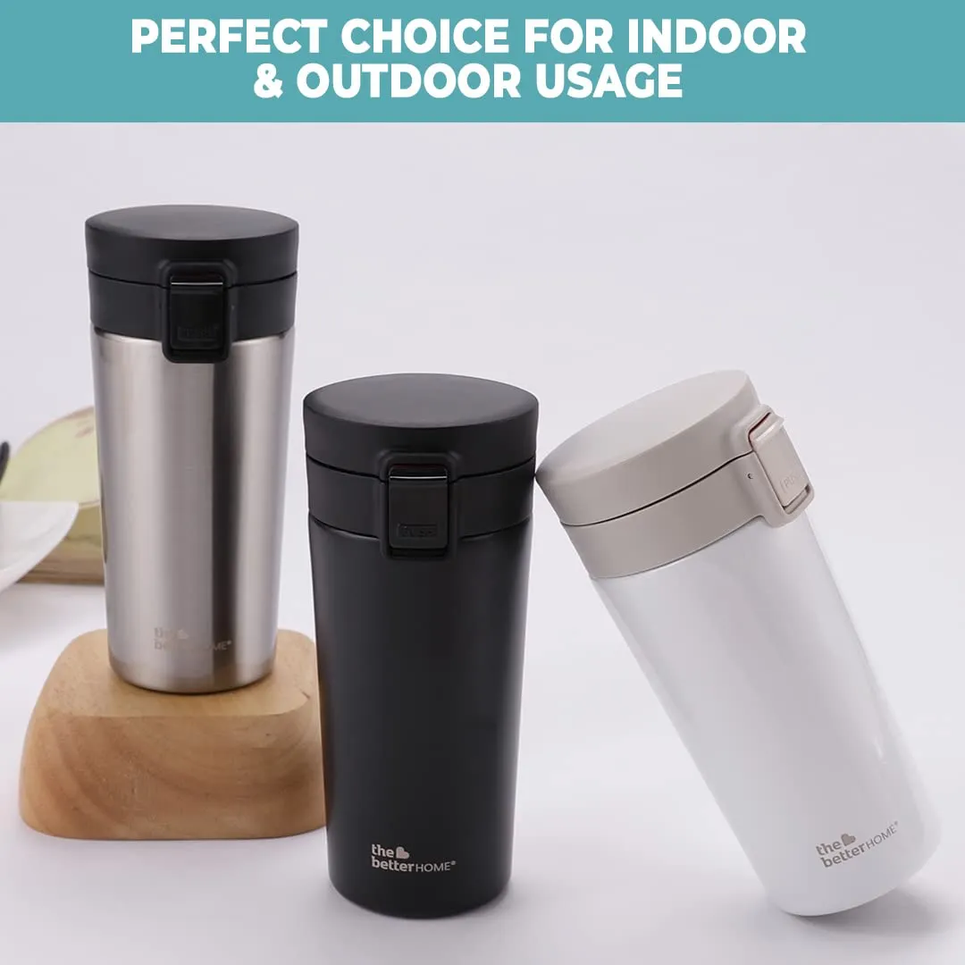 The Better Home Vacuum Insulated Coffee Mug (380ml) | Double Wall Insulated Stainless Steel Coffee Mug | Hot and Cold Coffee Tumbler | Coffee Mug with Lid for Home & Office | White