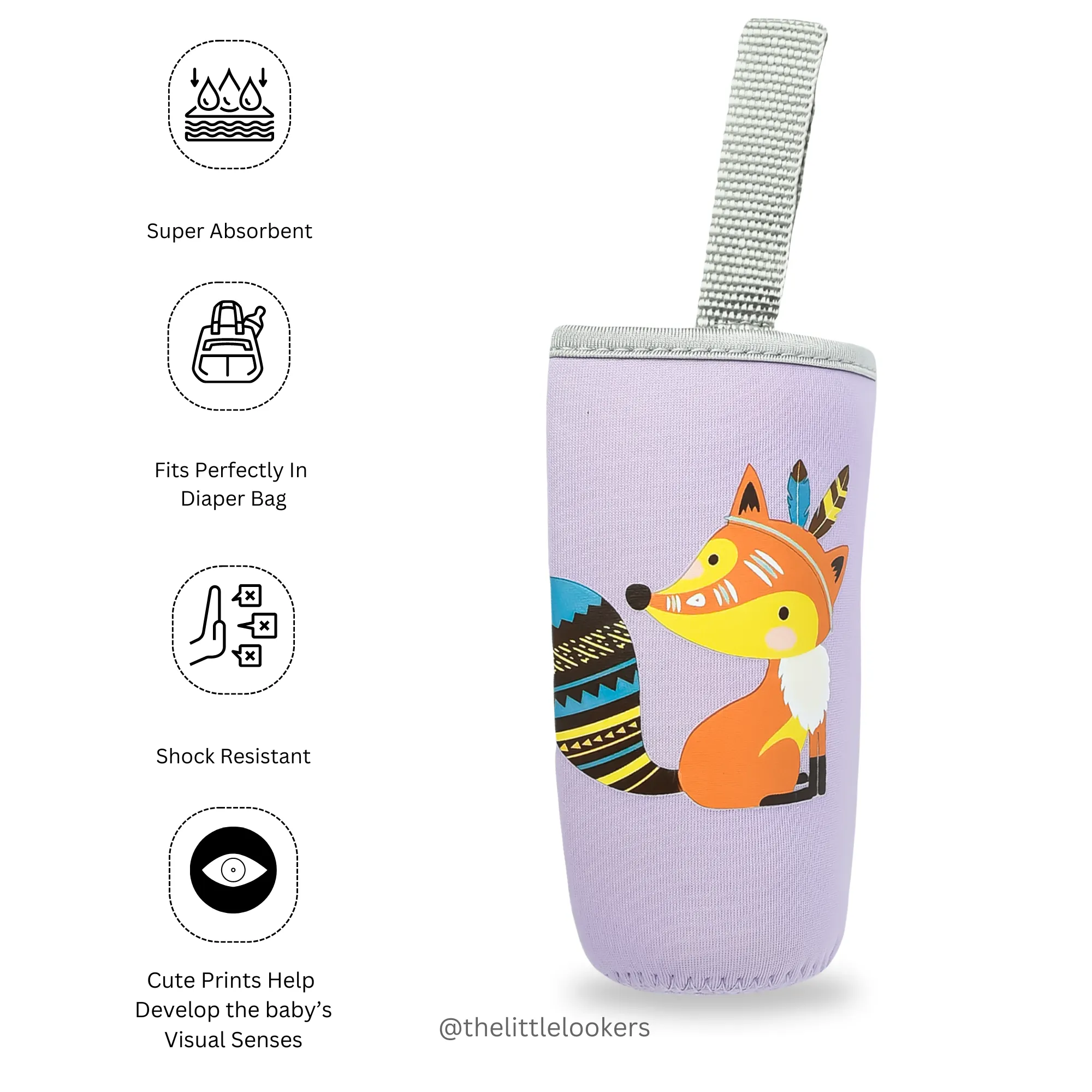 THE LITTLE LOOKERS Cute Animated Patterned Soft Stretchable Baby Feeding Bottle Cover with Easy to Hold Strap for 120ml, 150ml, 240ml