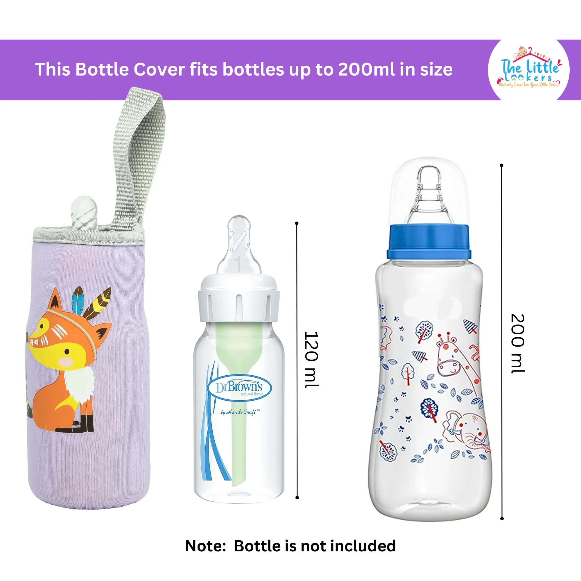 THE LITTLE LOOKERS Cute Animated Patterned Soft Stretchable Baby Feeding Bottle Cover with Easy to Hold Strap for 120ml, 150ml, 240ml