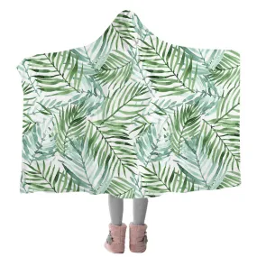 Tropical Palm Leaves Cozy Hooded Blanket