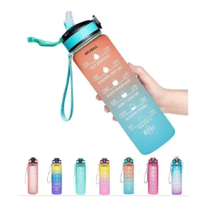 Unbreakable Water Bottle 1L with Motivational Time Marker measurement