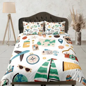 Wanderlust essentials traveller duvet cover travel lover gift bedding set full queen king, aesthetic room decor world explorer digital nomad