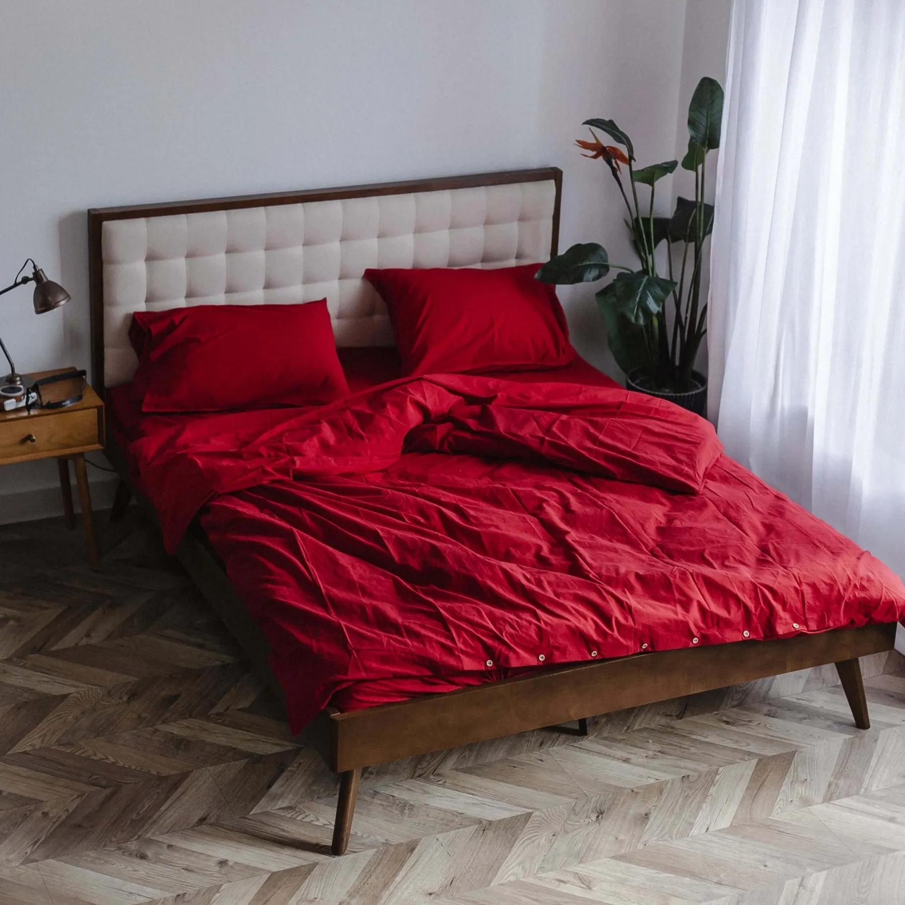 Washed Cotton Bedding Set Red