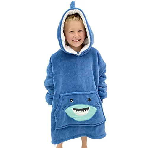 Wearable Blanket Kids 3 to 10 Yr Fun Animal Kids Blanket Hoodie Blue Shark