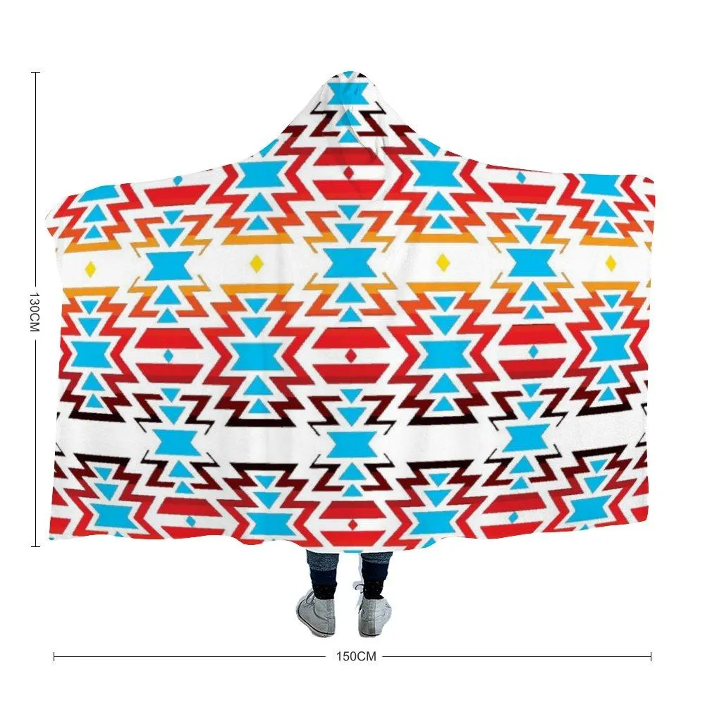 White Fire and Turquoise Hooded Blanket