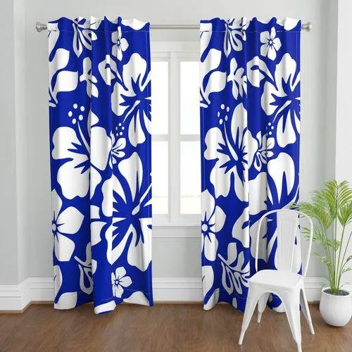 White Hawaiian Flowers on Royal Blue Sheet Set from Surfer Bedding™️ Large Scale