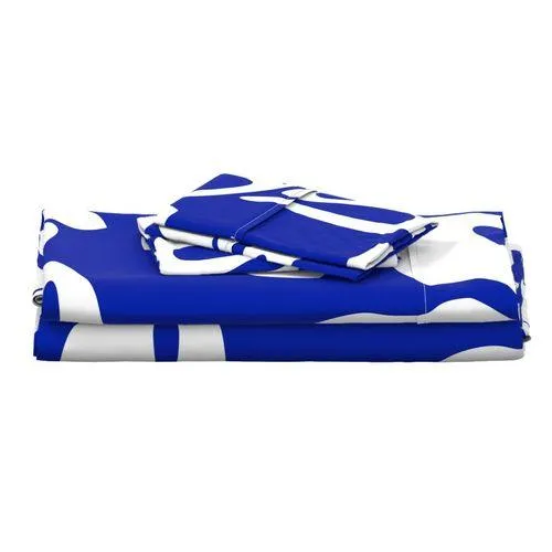 White Hawaiian Flowers on Royal Blue Sheet Set from Surfer Bedding™️ Large Scale