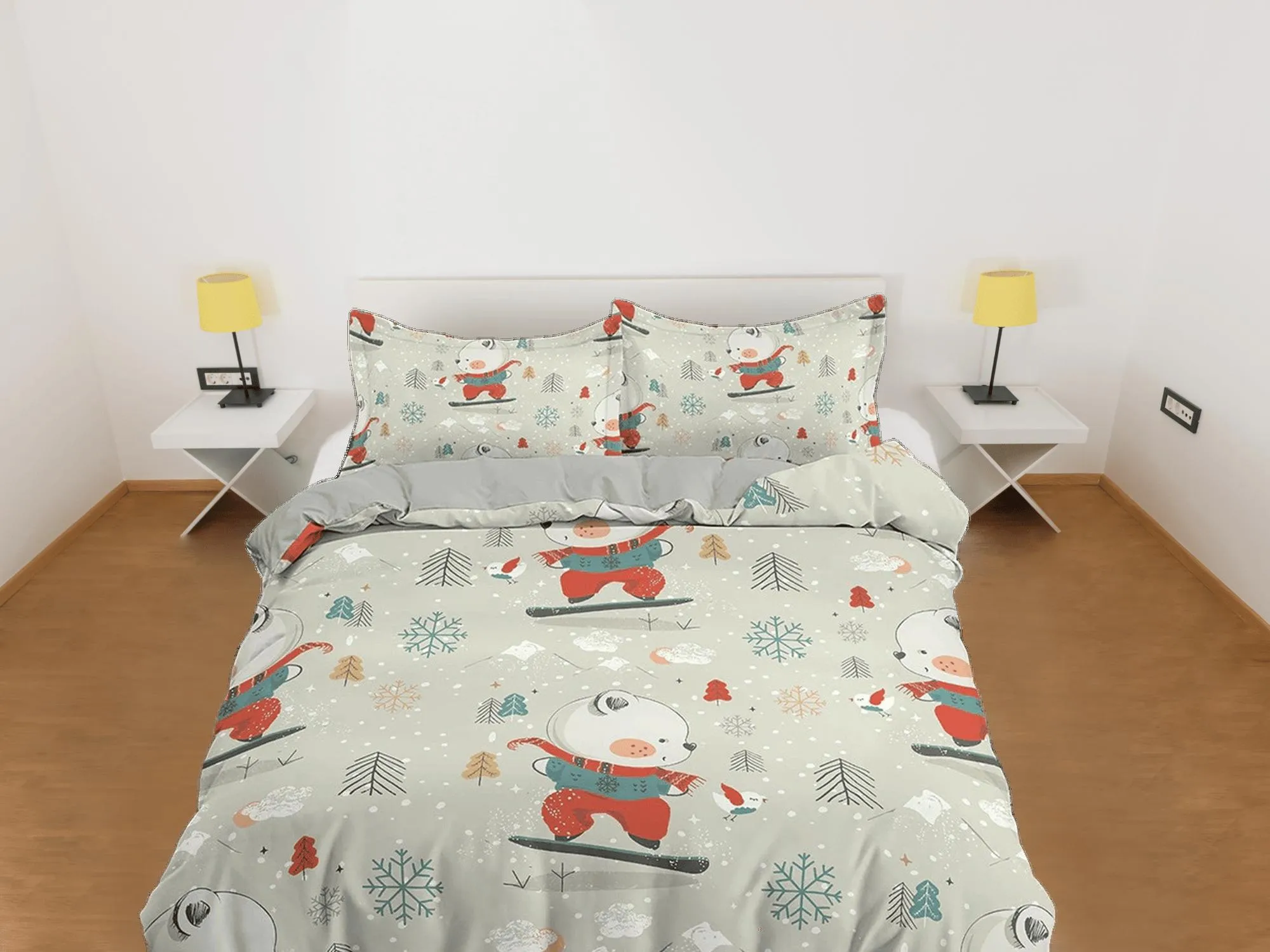 Winter Cute Polar Bear Bedding, Duvet Cover Set & Pillowcase, Zipper Bedding, Dorm Bedding, Teens Adult Duvet King Queen Full Twin Single