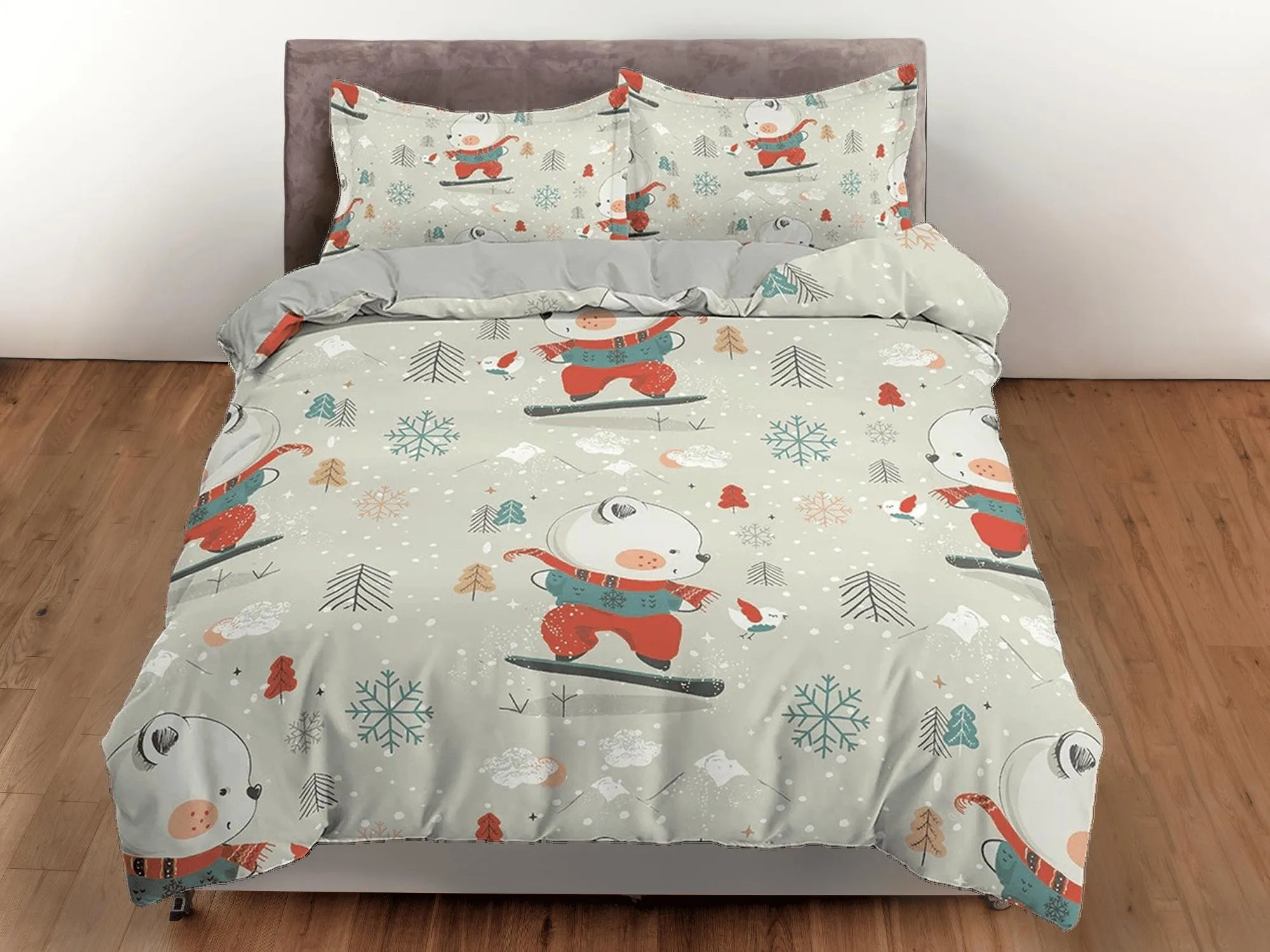 Winter Cute Polar Bear Bedding, Duvet Cover Set & Pillowcase, Zipper Bedding, Dorm Bedding, Teens Adult Duvet King Queen Full Twin Single