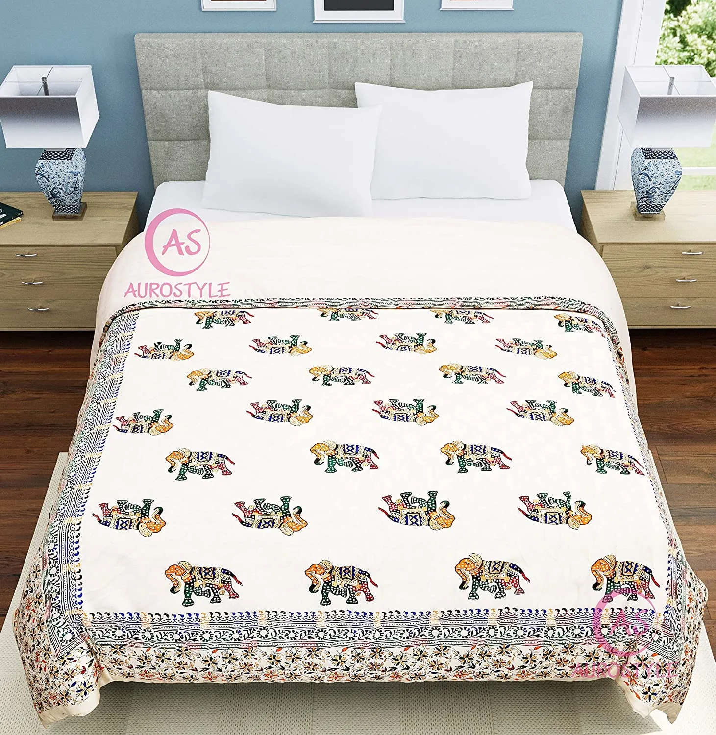 WORLDNEX 400 TC Pure Cotton Double Bed Soft Jaipuri AC Quilt/Razai/Rajai Floral Print,Jaipuri razai Double Bed for Winter Printed,(Multicolor, Double Bed, 90 x 105 inch) (Skin Friendly & Lightweight)