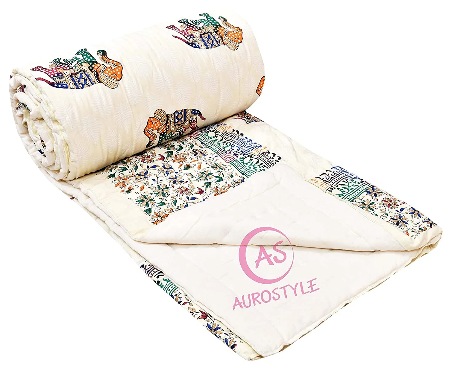 WORLDNEX 400 TC Pure Cotton Double Bed Soft Jaipuri AC Quilt/Razai/Rajai Floral Print,Jaipuri razai Double Bed for Winter Printed,(Multicolor, Double Bed, 90 x 105 inch) (Skin Friendly & Lightweight)